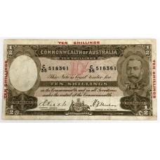 AUSTRALIA 1934 . TEN 10 SHILLINGS BANKNOTE . RIDDLE/SHEEHAN